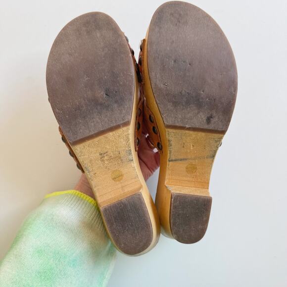 Miu Miu Brown Leather Platform Wooden Clog Sandals Size 38.5/8 - Picture 8 of 8